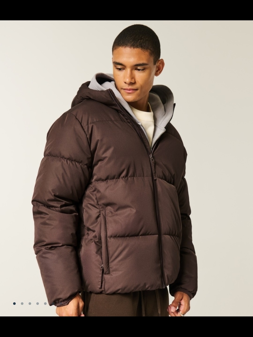 Hollister Men's Dark Brown Hooded Puffer Jacket